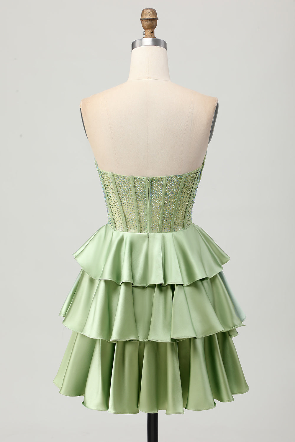 Green Tiered Corset A-Line Strapless Homecoming Dress with Beading