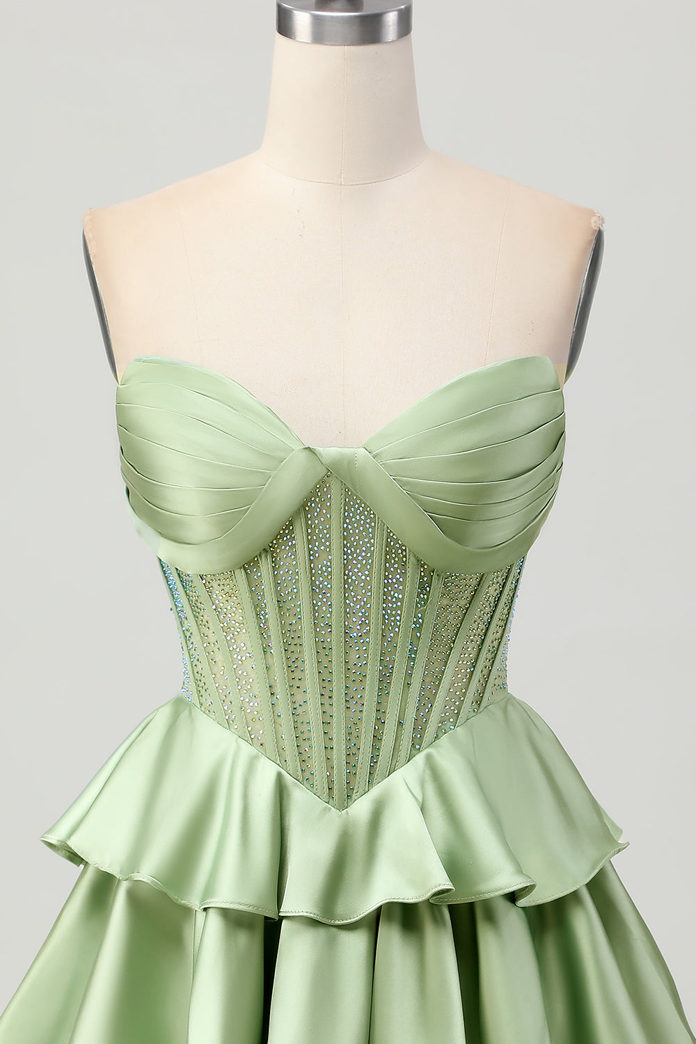 Dark Green A Line Beaded Strapless Corset Homecoming Dress