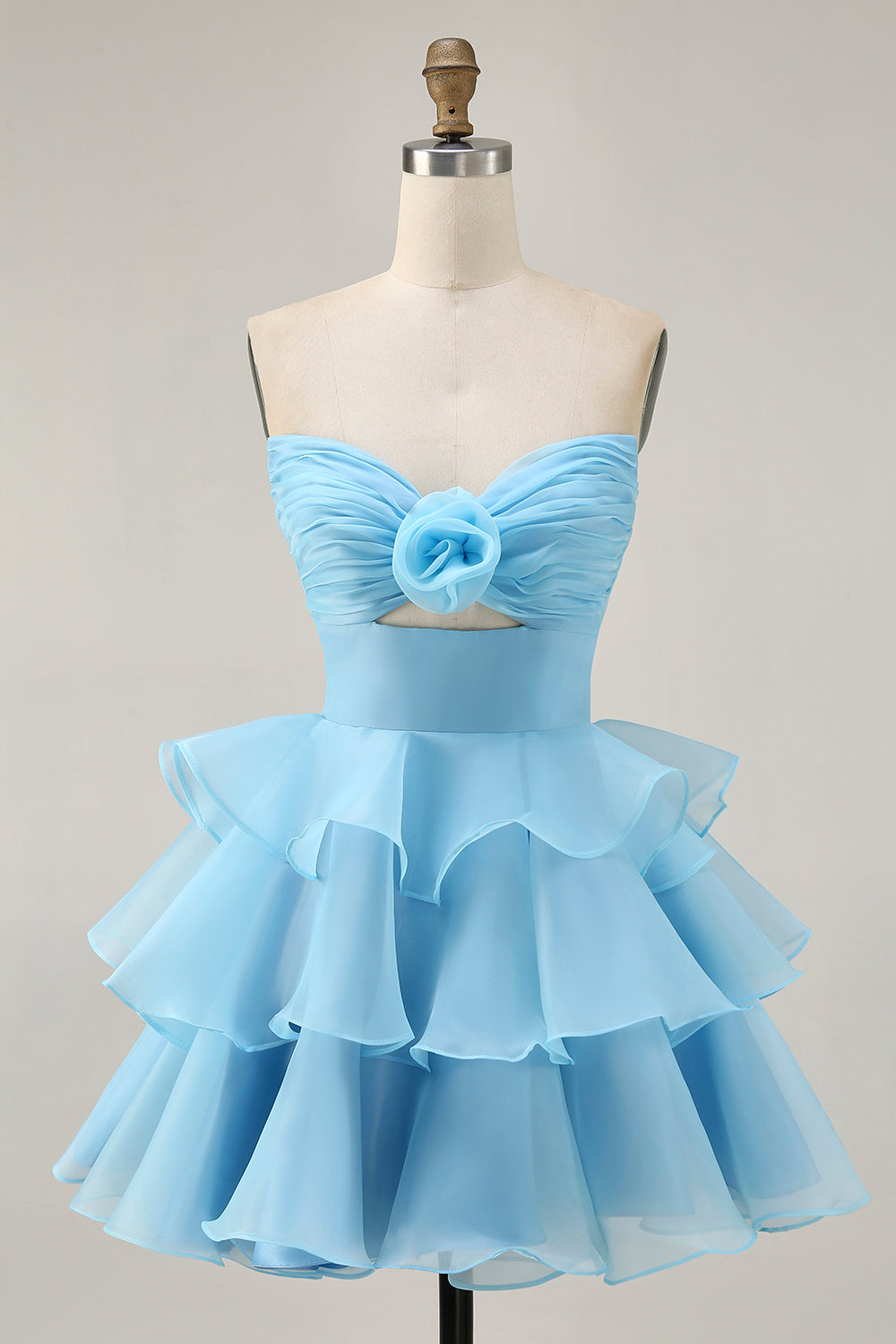 Purple Tiered Ruffle Strapless A Line Homecoming Dress