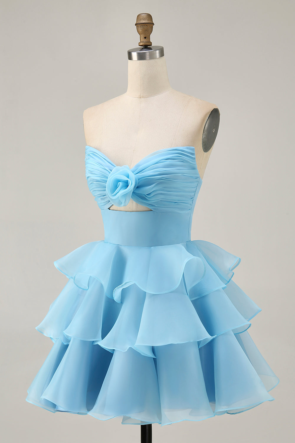 Purple Tiered Ruffle Strapless A Line Homecoming Dress