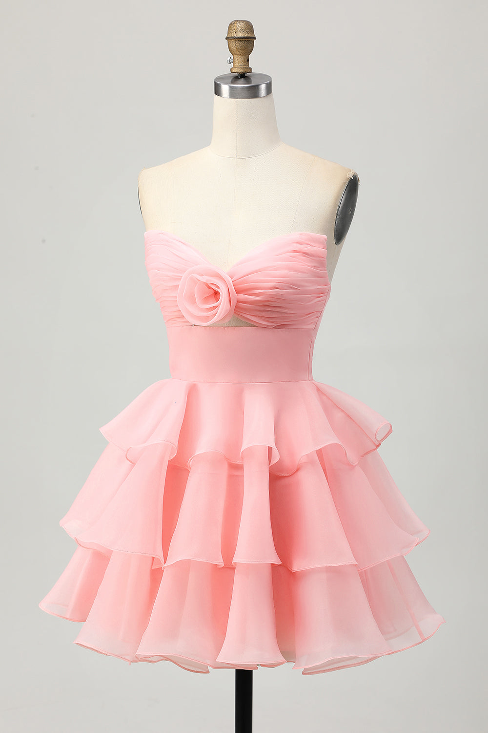 Strapless A-Line Cut Out Tiered Green Homecoming Dress