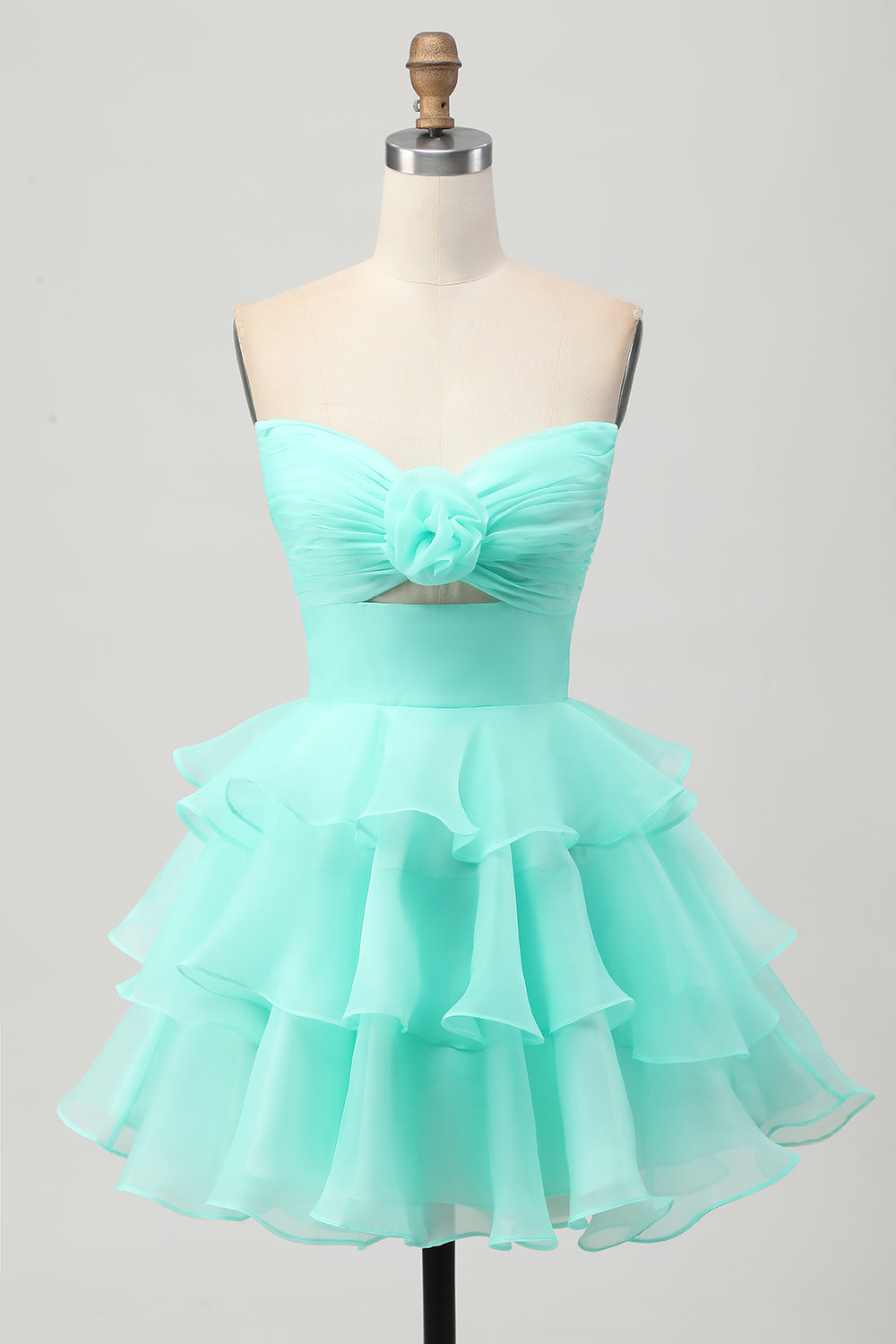 Strapless A-Line Cut Out Tiered Green Homecoming Dress