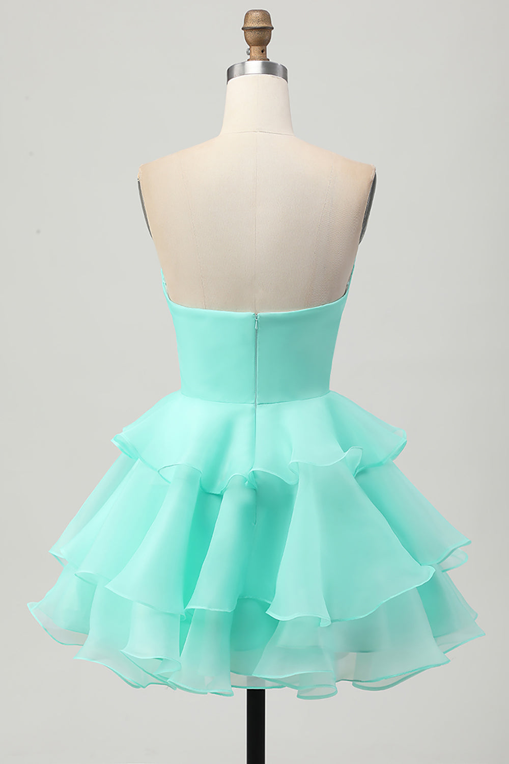 Strapless A-Line Cut Out Tiered Green Homecoming Dress