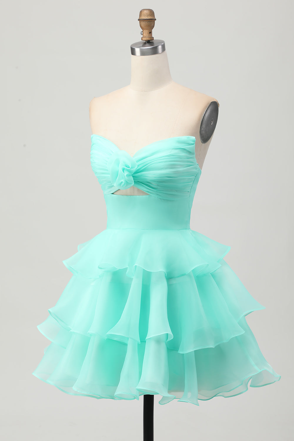 Strapless A-Line Cut Out Tiered Green Homecoming Dress