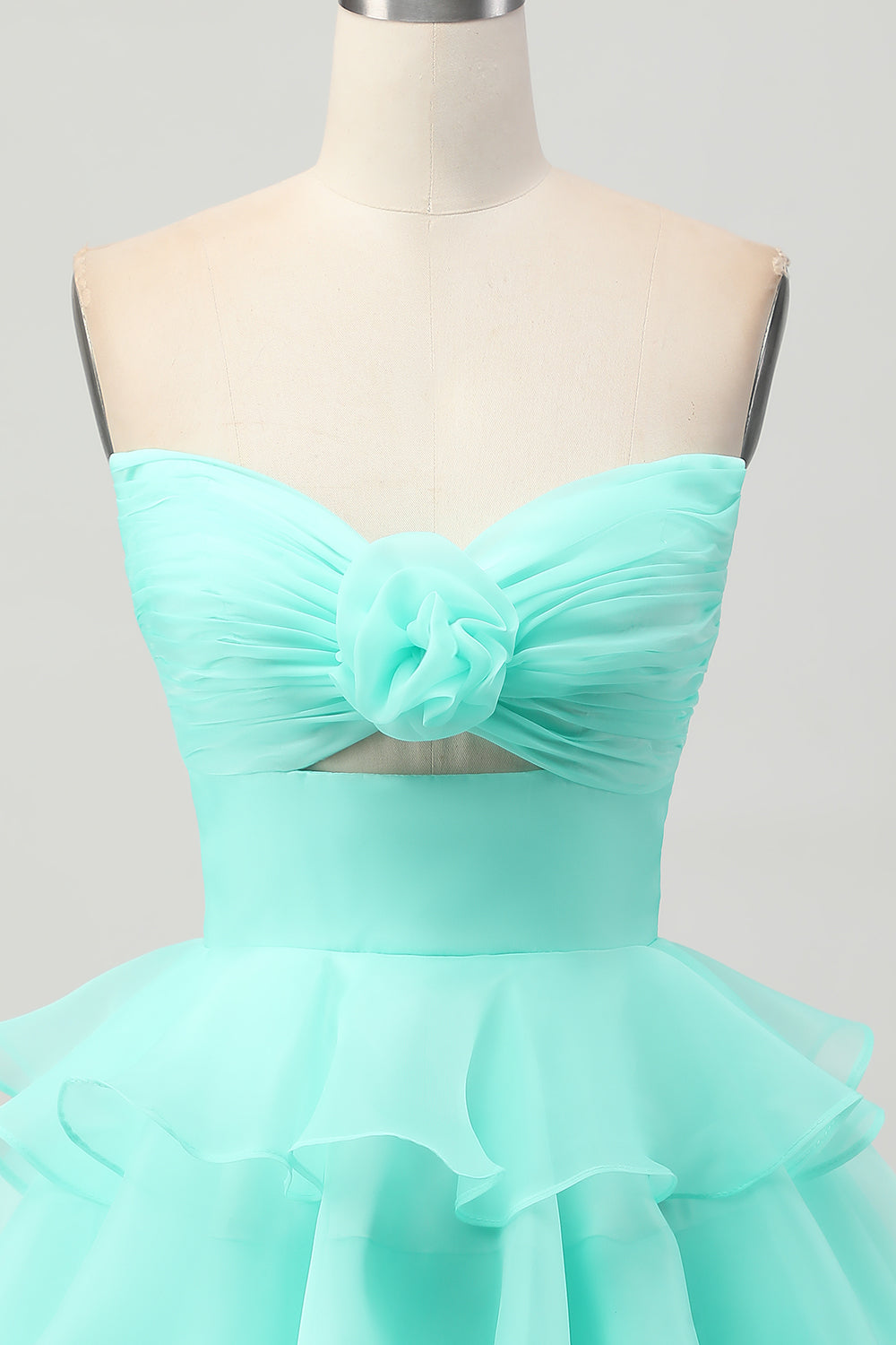 Strapless Pink Ruffle A-Line Homecoming Dress With 3D Flower