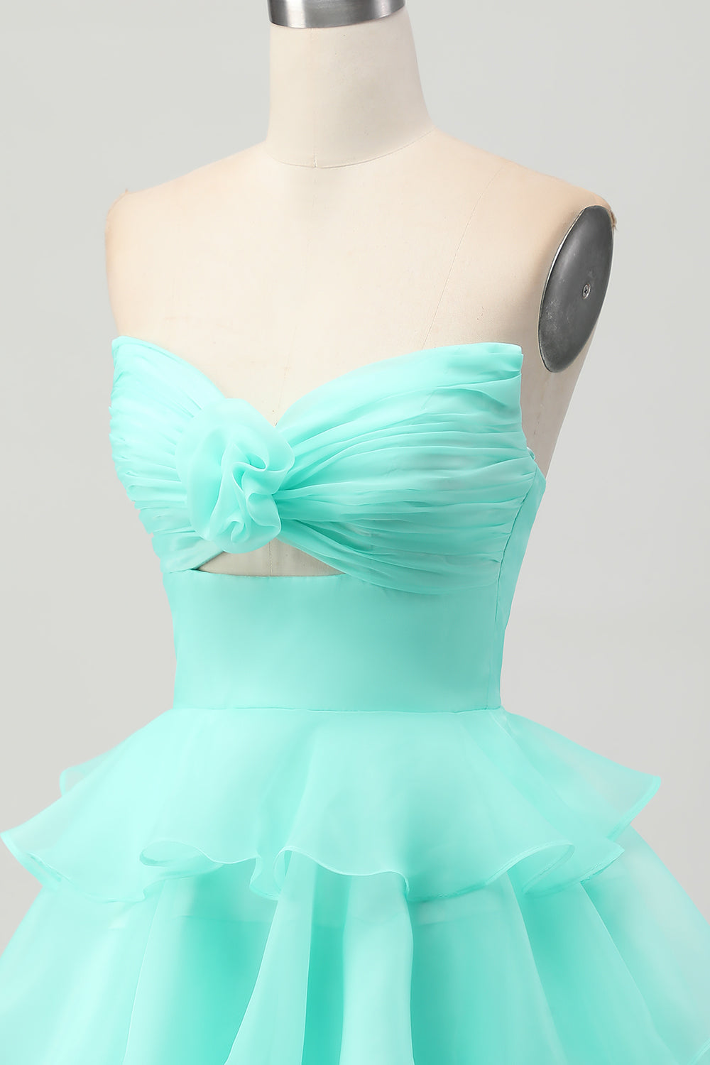 Strapless A-Line Cut Out Tiered Green Homecoming Dress