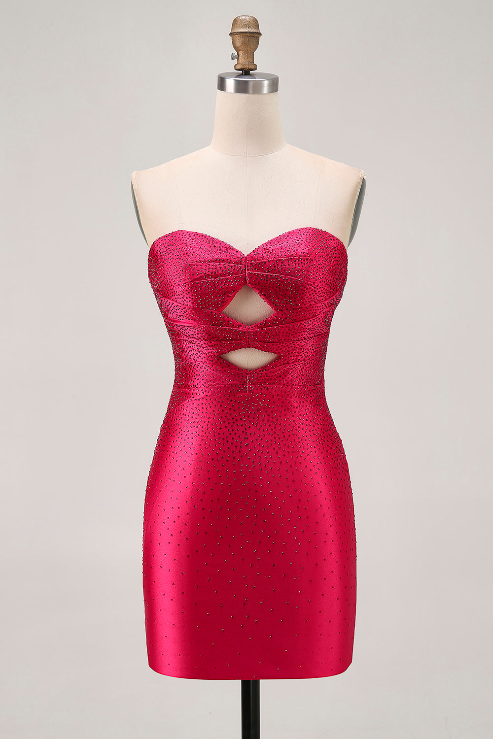 Burgundy Beaded Strapless Cut Out Bodycon Homecoming Dress
