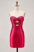 Burgundy Beaded Strapless Cut Out Bodycon Homecoming Dress
