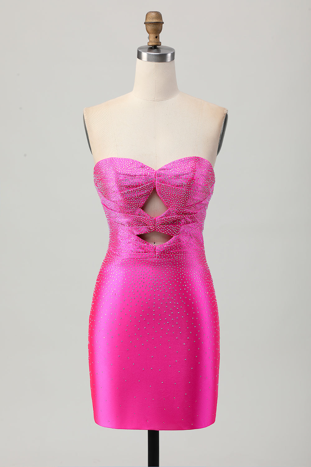 Bodycon Fuchsia Sweetheart Cut Out Beaded Homecoming Dress