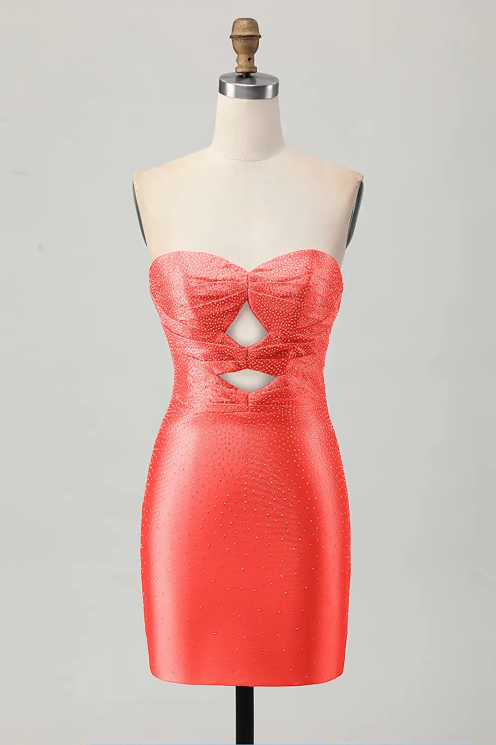 Burgundy Beaded Strapless Cut Out Bodycon Homecoming Dress