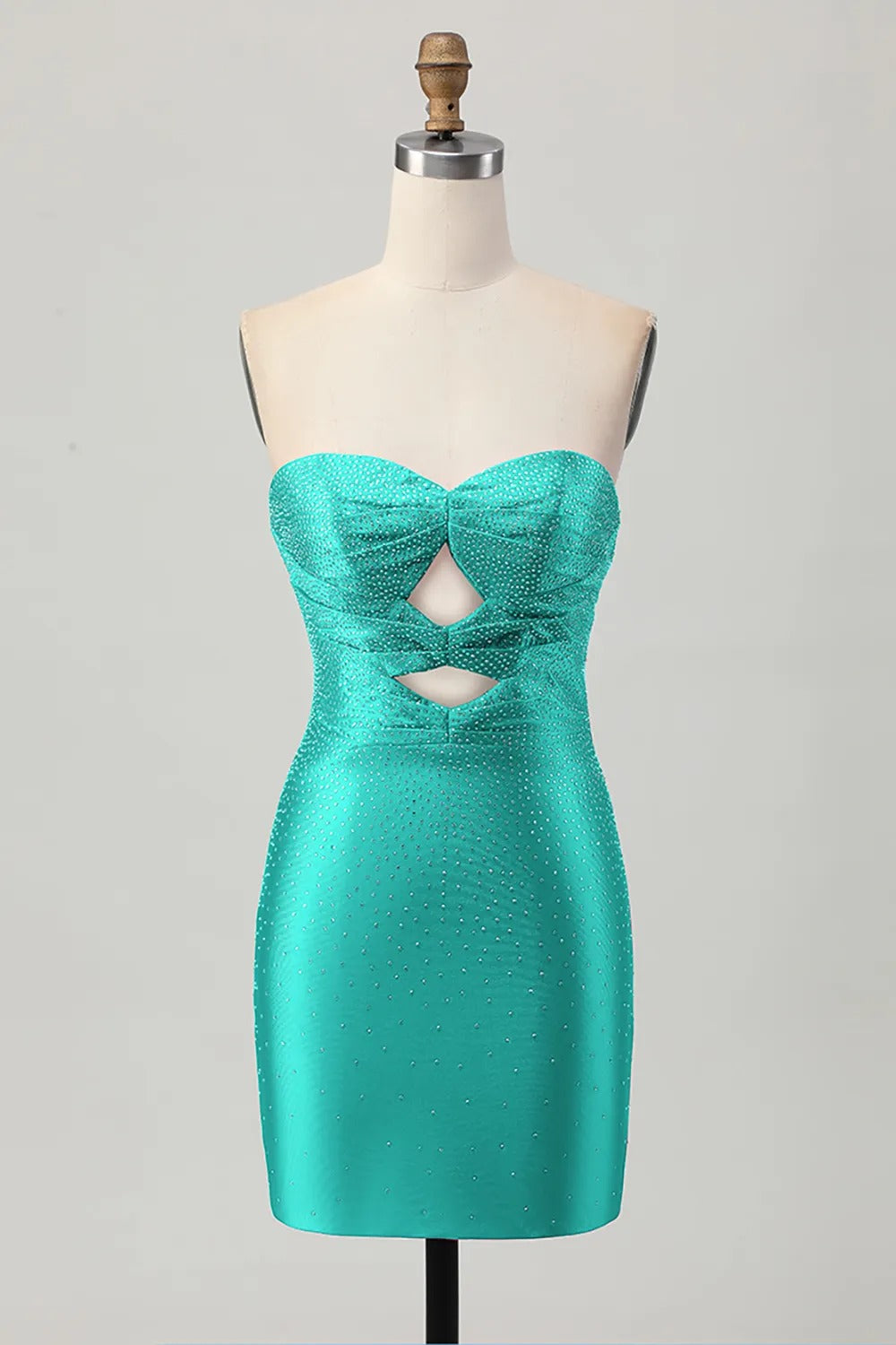Burgundy Beaded Strapless Cut Out Bodycon Homecoming Dress