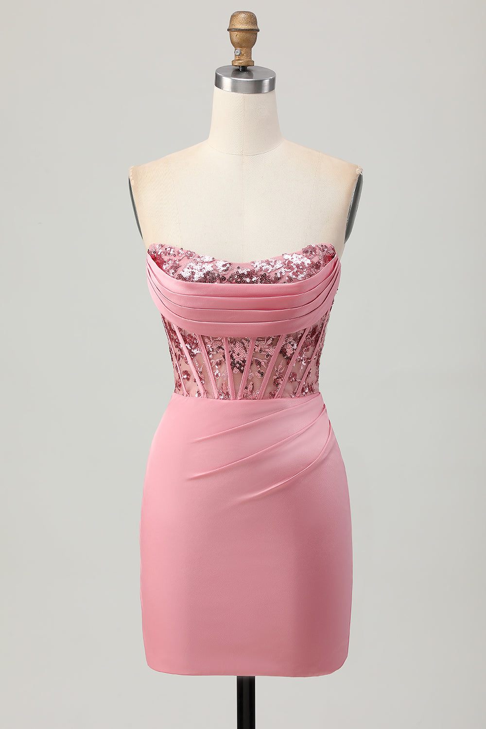 Blush Strapless Corset Ruched Bodycon Homecoming Dress With Appliques