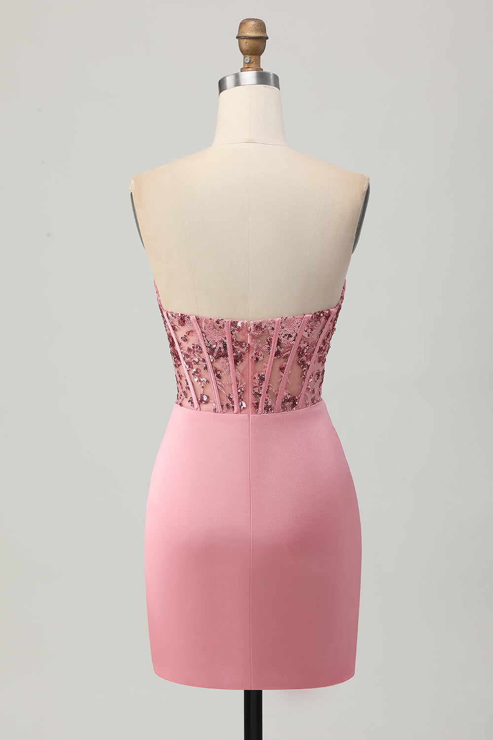 Blush Strapless Corset Ruched Bodycon Homecoming Dress With Appliques