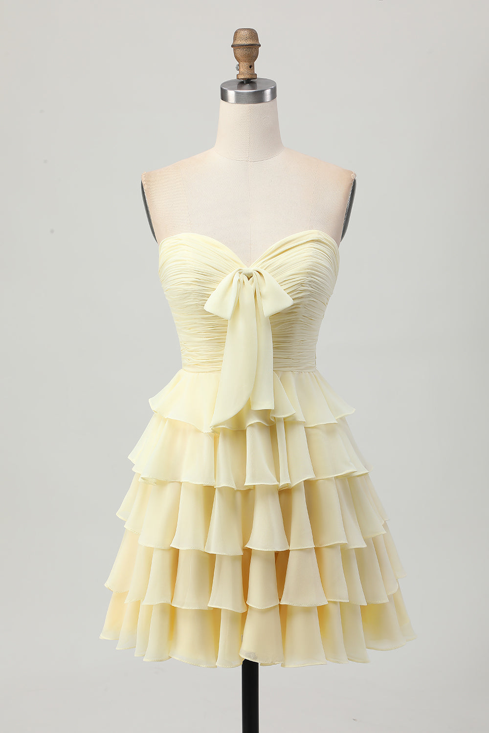 Light Yellow Strapless Tiered Ruffle A-Line Homecoming Dress