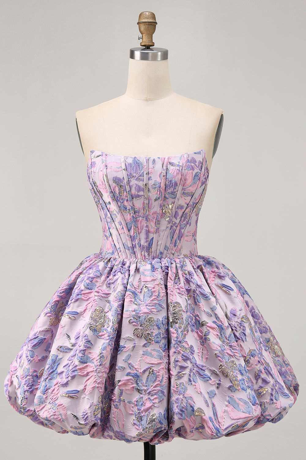 Floral Brocade A Line Strapless Yellow Homecoming Dress