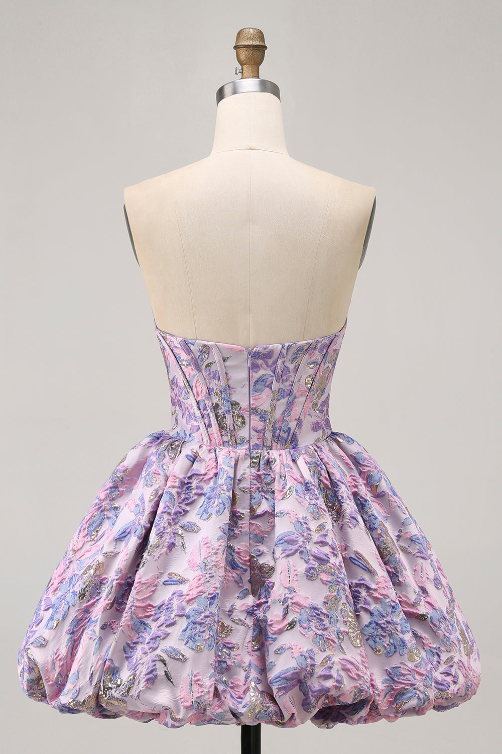 Floral Brocade A Line Strapless Yellow Homecoming Dress