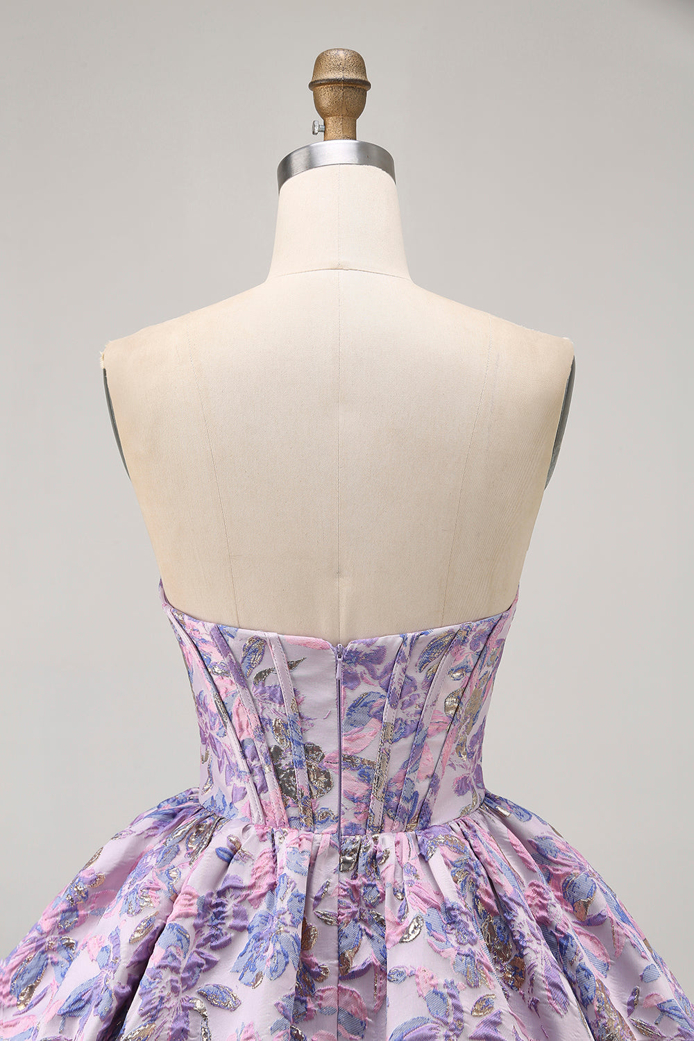 Floral Brocade A Line Strapless Yellow Homecoming Dress