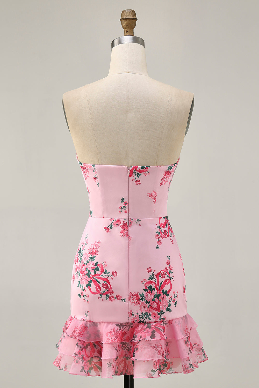 White Blue Flower Printed Bodycon Strapless Homecoming Dress