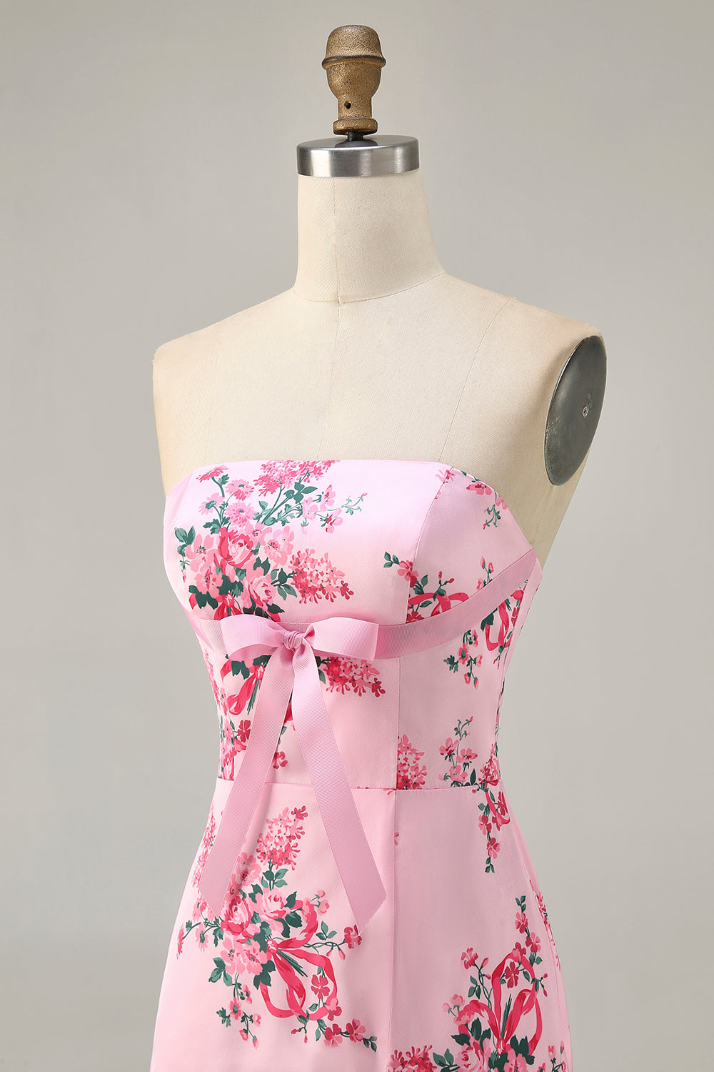 White Blue Flower Printed Bodycon Strapless Homecoming Dress