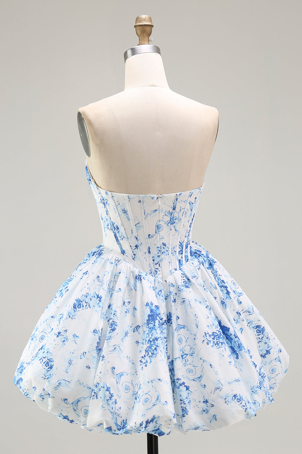 Pink Flower A-Line Printed Corset Strapless Homecoming Dress