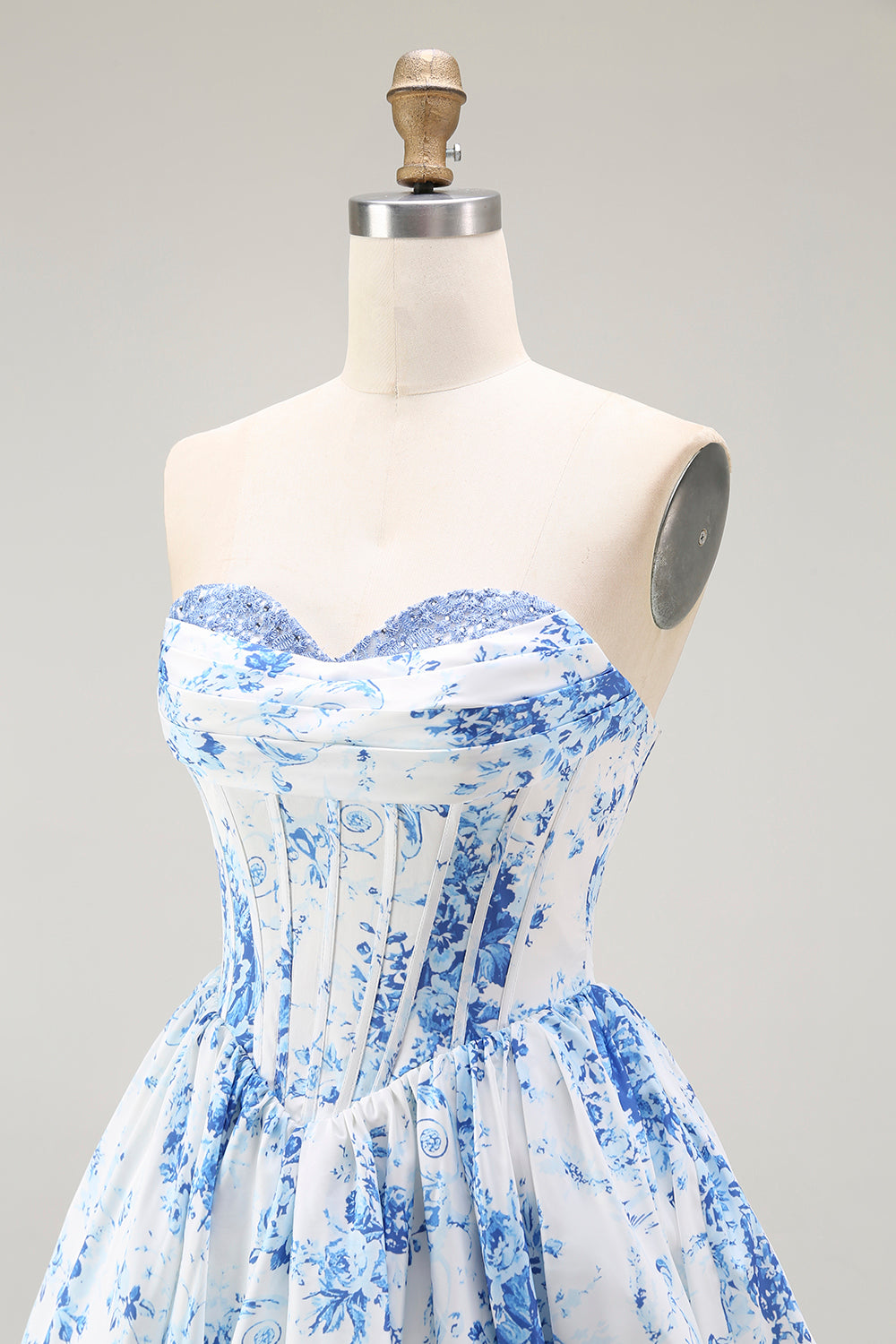 Pink Flower A-Line Printed Corset Strapless Homecoming Dress