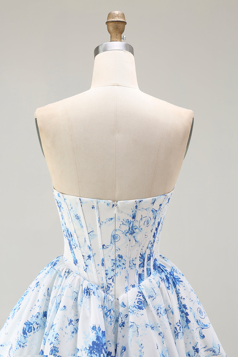 Pink Flower A-Line Printed Corset Strapless Homecoming Dress