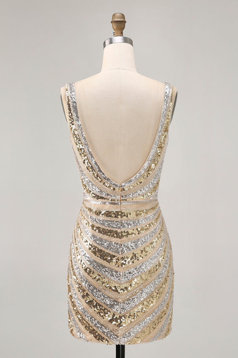 Sparkly Golden V-Neck Bodycon Homecoming Dress