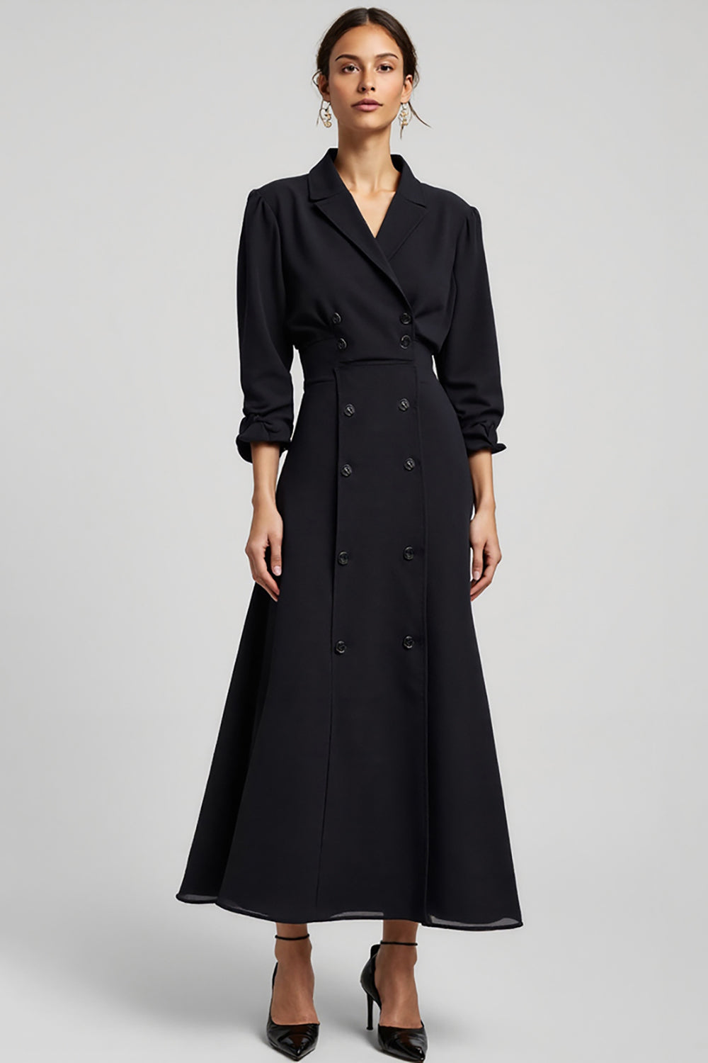 Navy A Line V-Neck Work Dress with 3/4 Sleeves