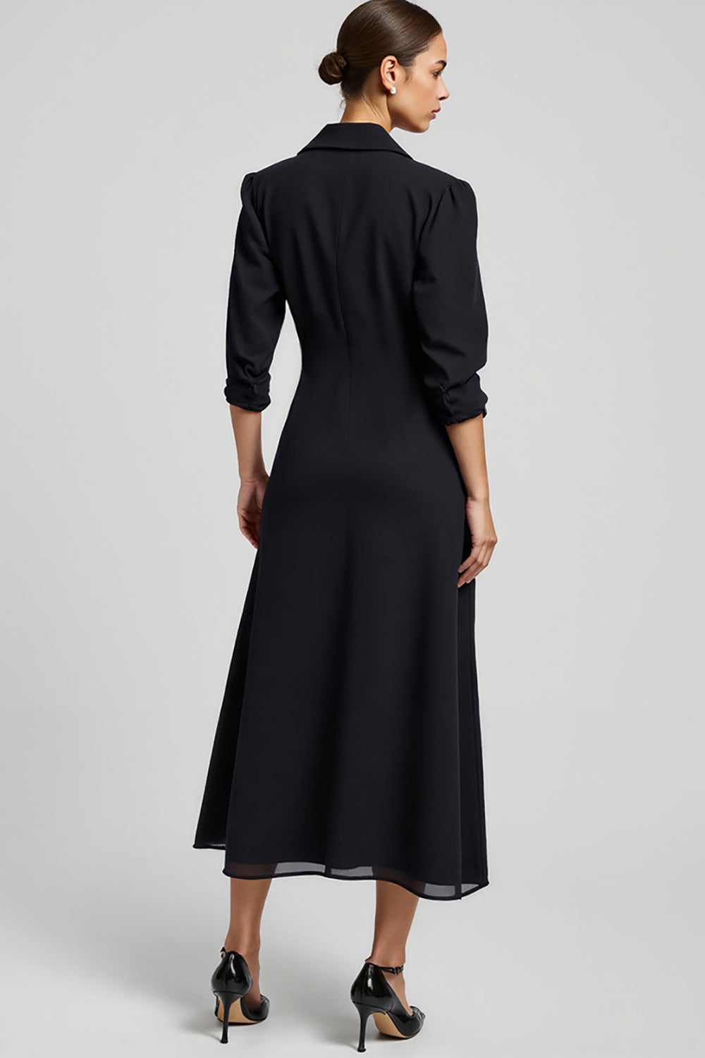 Navy A Line V-Neck Work Dress with 3/4 Sleeves