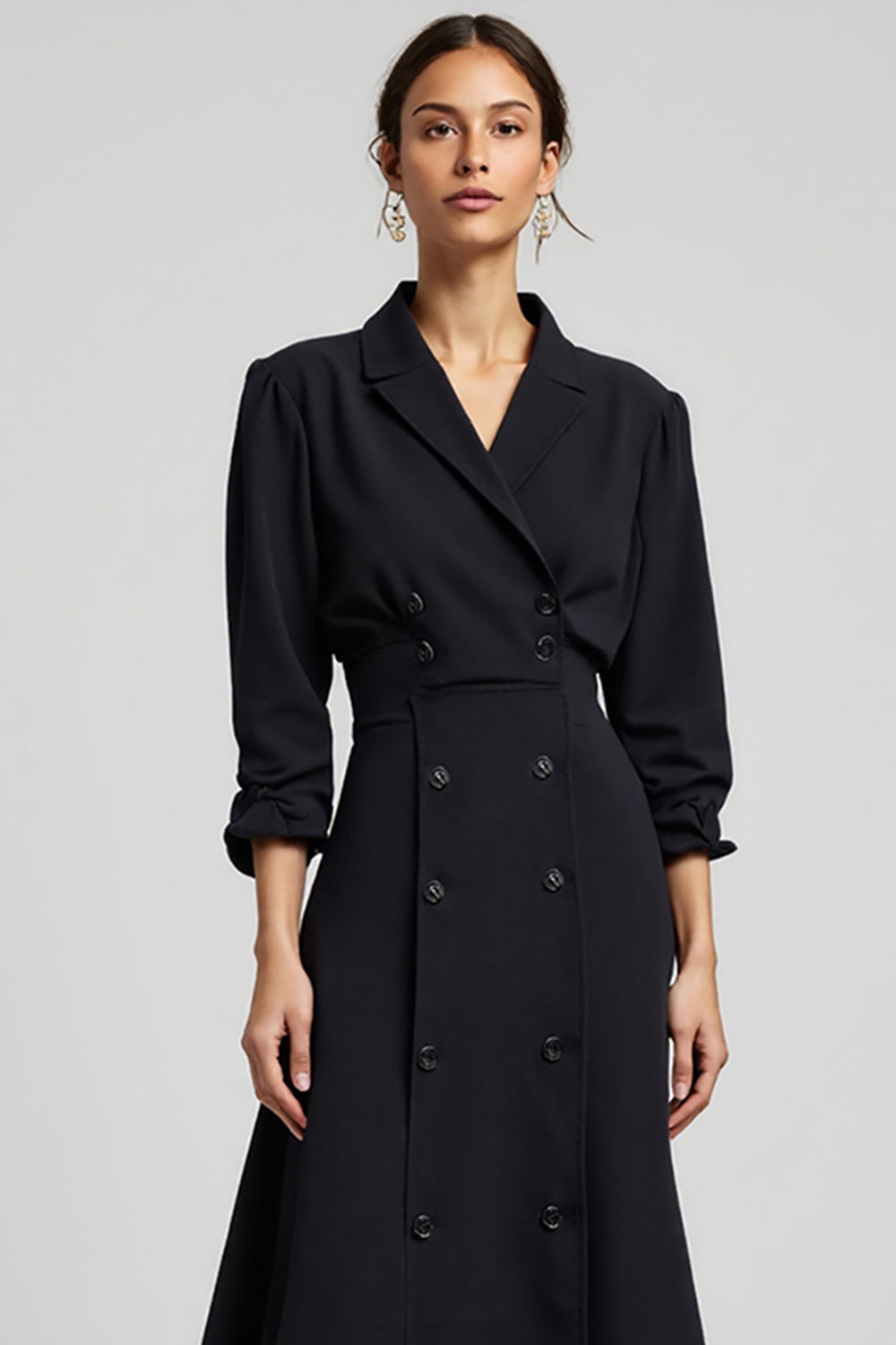 Navy A Line V-Neck Work Dress with 3/4 Sleeves