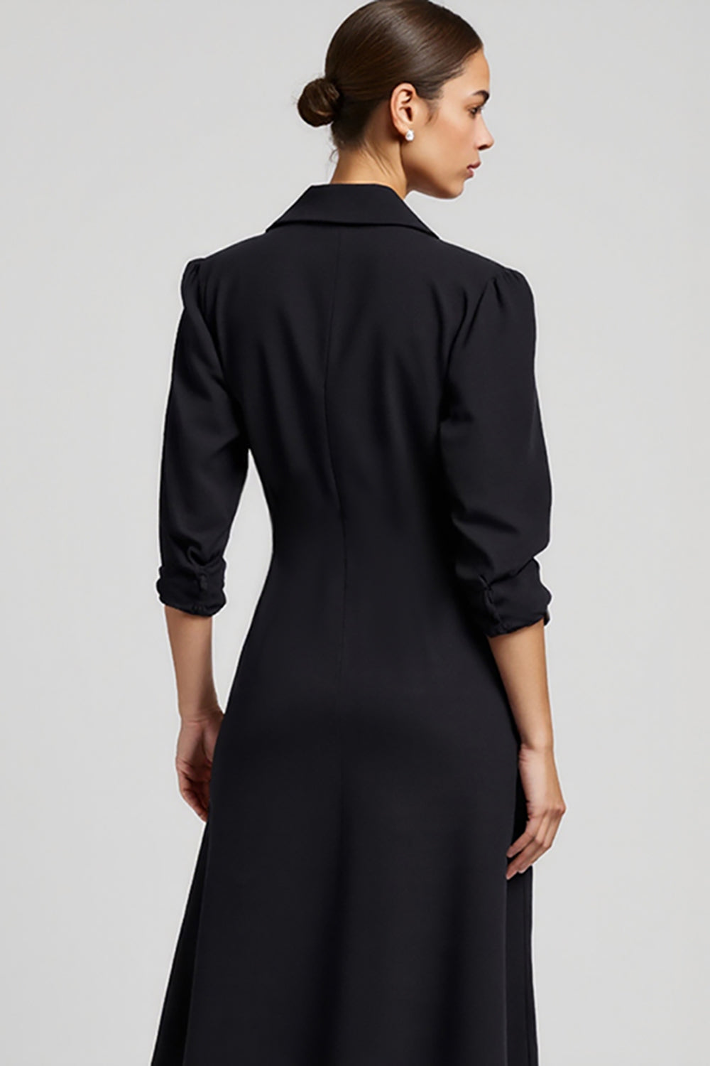 Navy A Line V-Neck Work Dress with 3/4 Sleeves