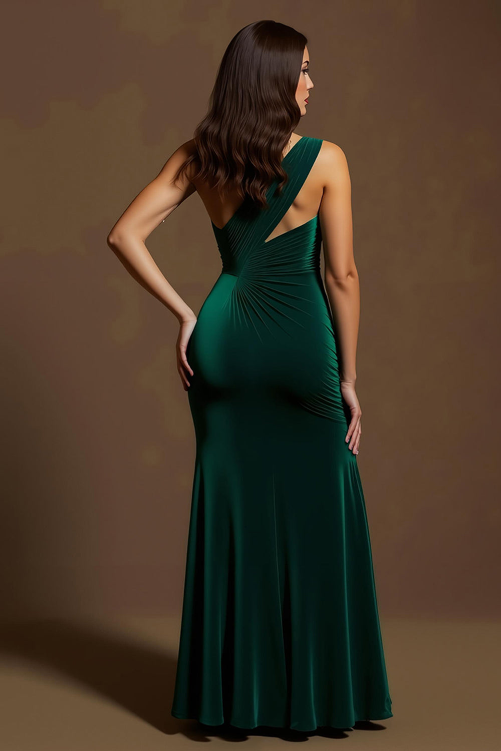 One Shoulder Sheath Velvet Dark Green Holiday Dress with Slit