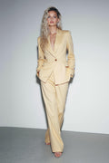 2-Piece One Button Yellow Peak Lapel Women Business Suits