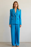 Blue Single Breasted Peak Lapel 2 Piece Business Suits