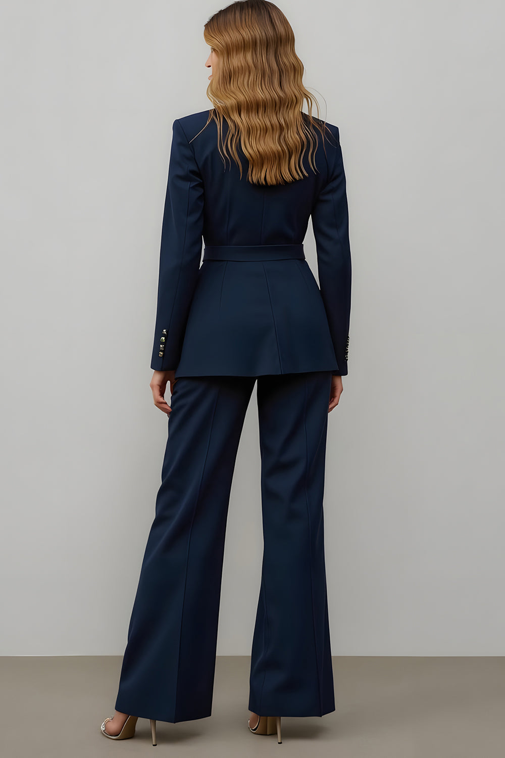 2 Piece Notched Lapel Slim Fit Navy Business Suit