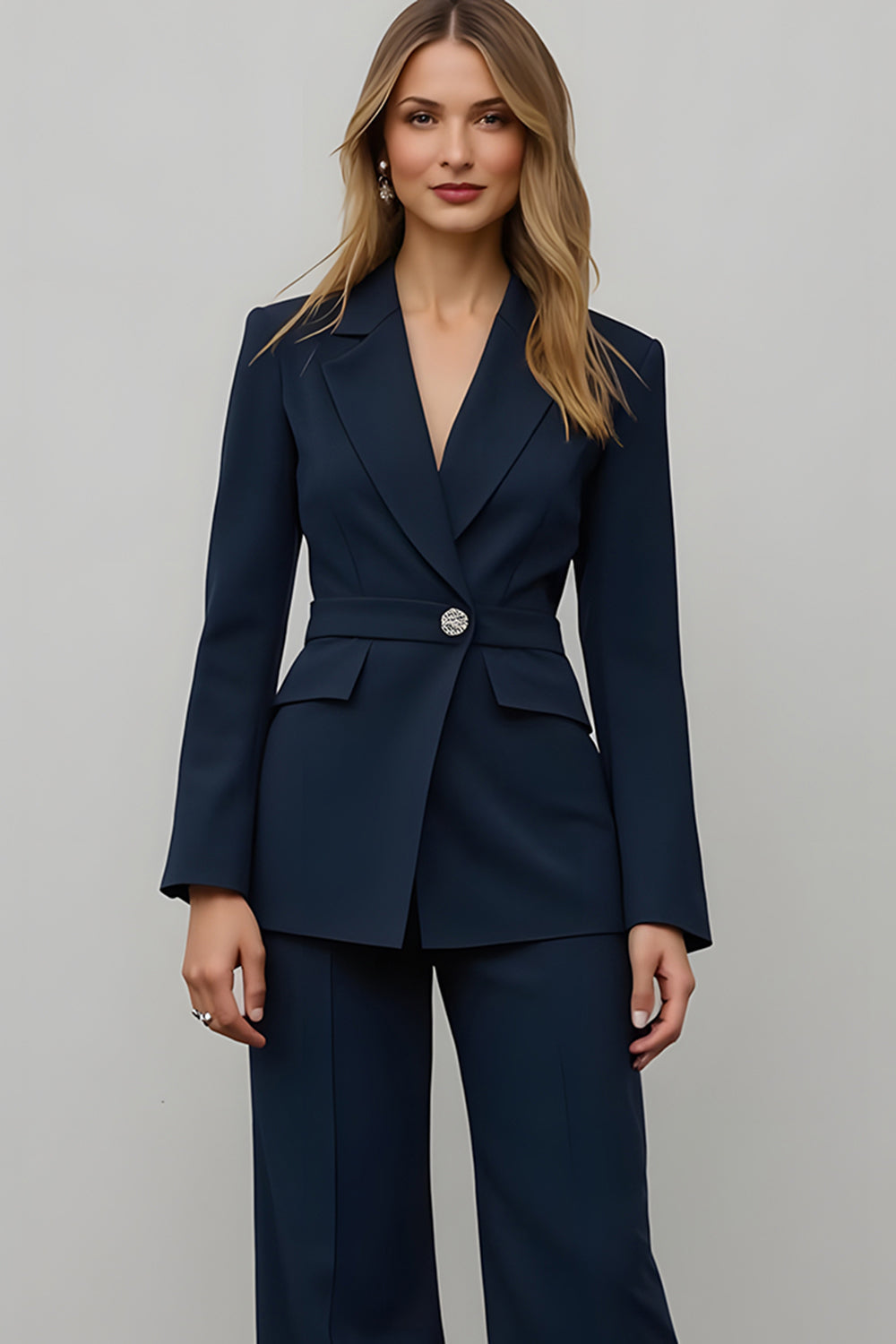 2 Piece Notched Lapel Slim Fit Navy Business Suit