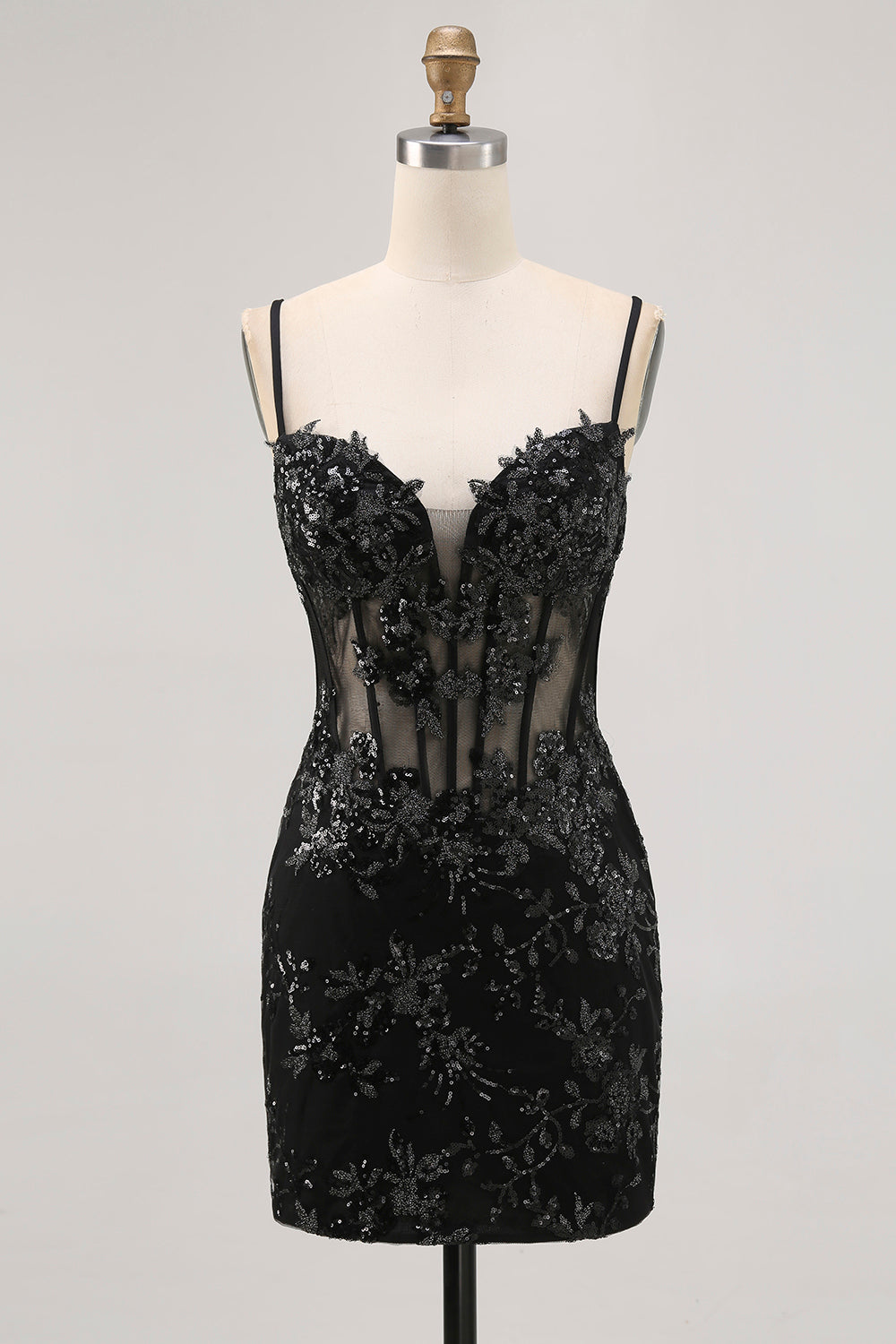Royal Blue Bodycon Sheer Corset Homecoming Dress with Sequins