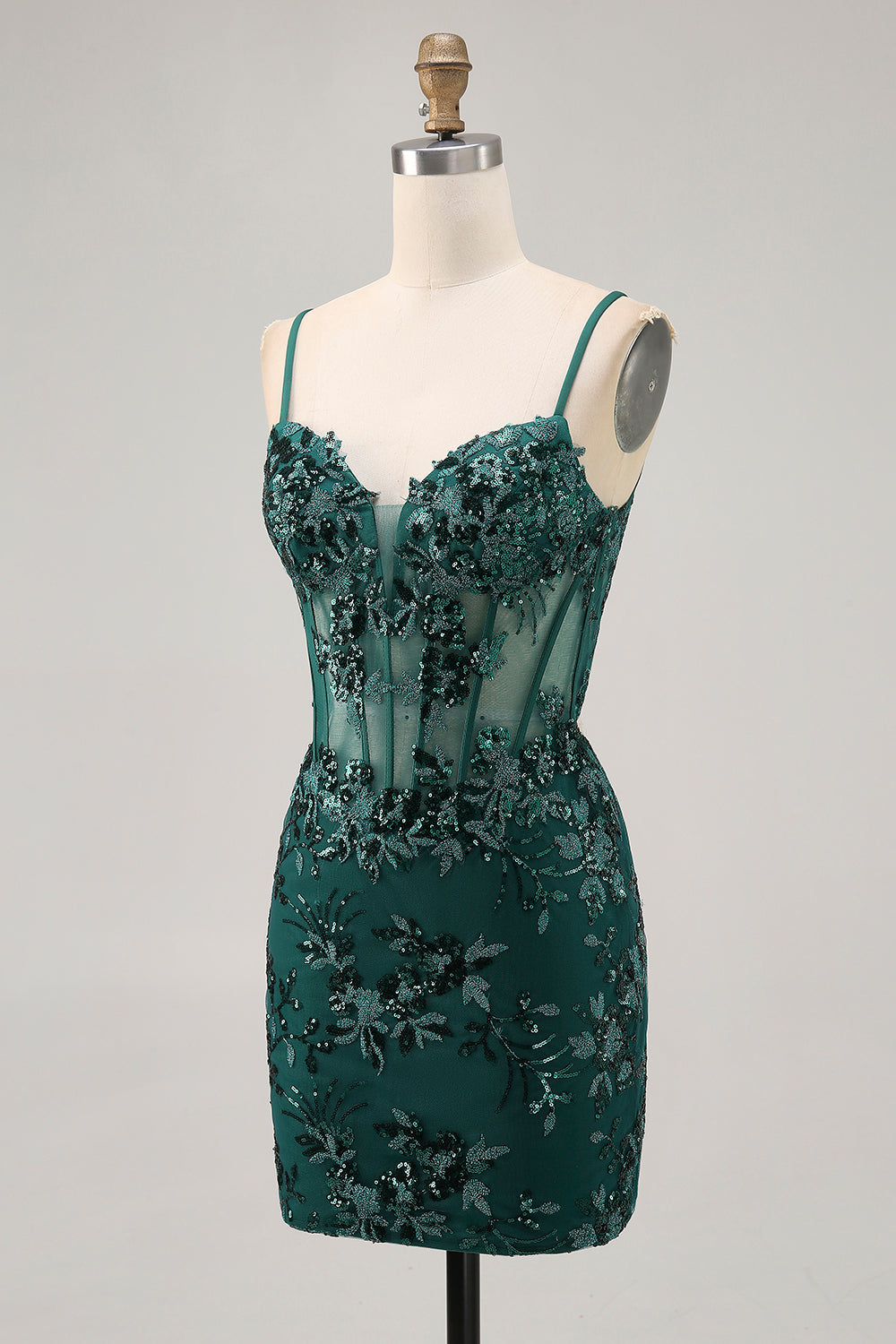 Royal Blue Bodycon Sheer Corset Homecoming Dress with Sequins