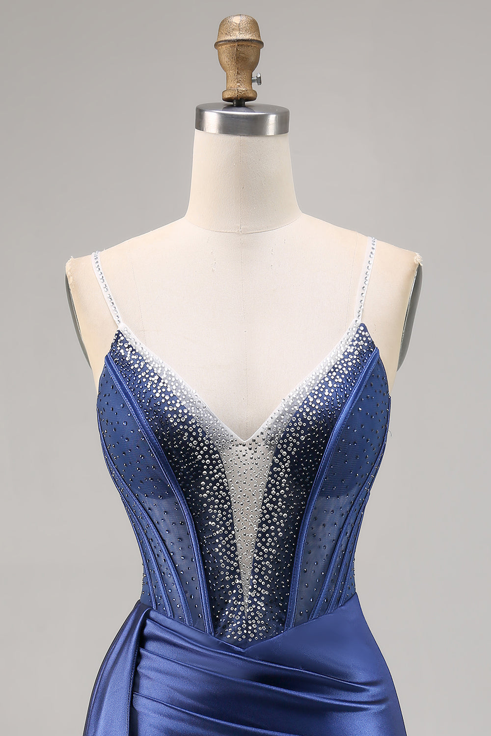 Navy Satin Beaded Corset Homecoming Dress