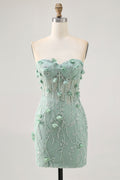 Strapless Sage Corset Homecoming Dress with 3D Flowers