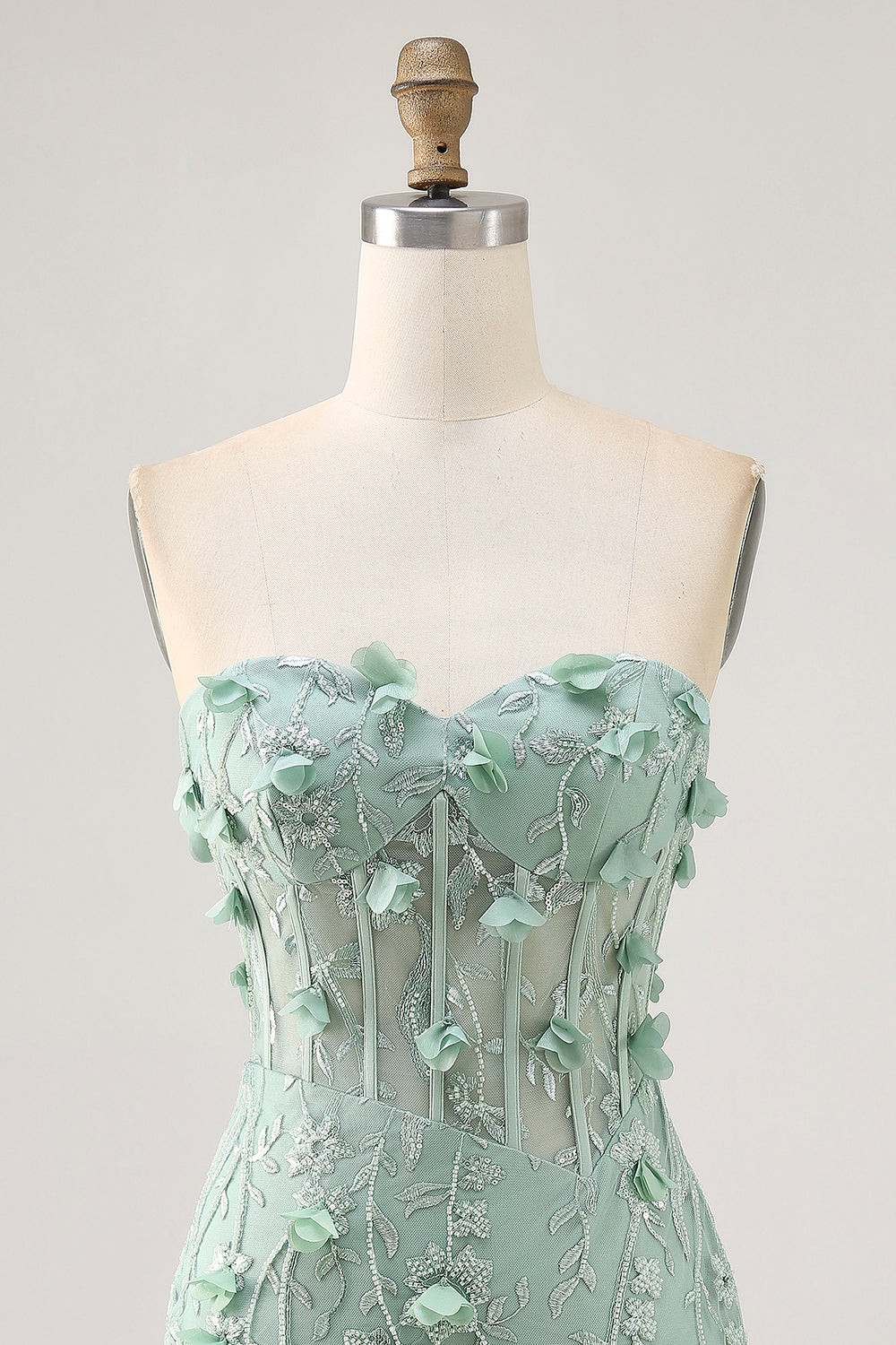 Strapless Sage Corset Homecoming Dress with 3D Flowers