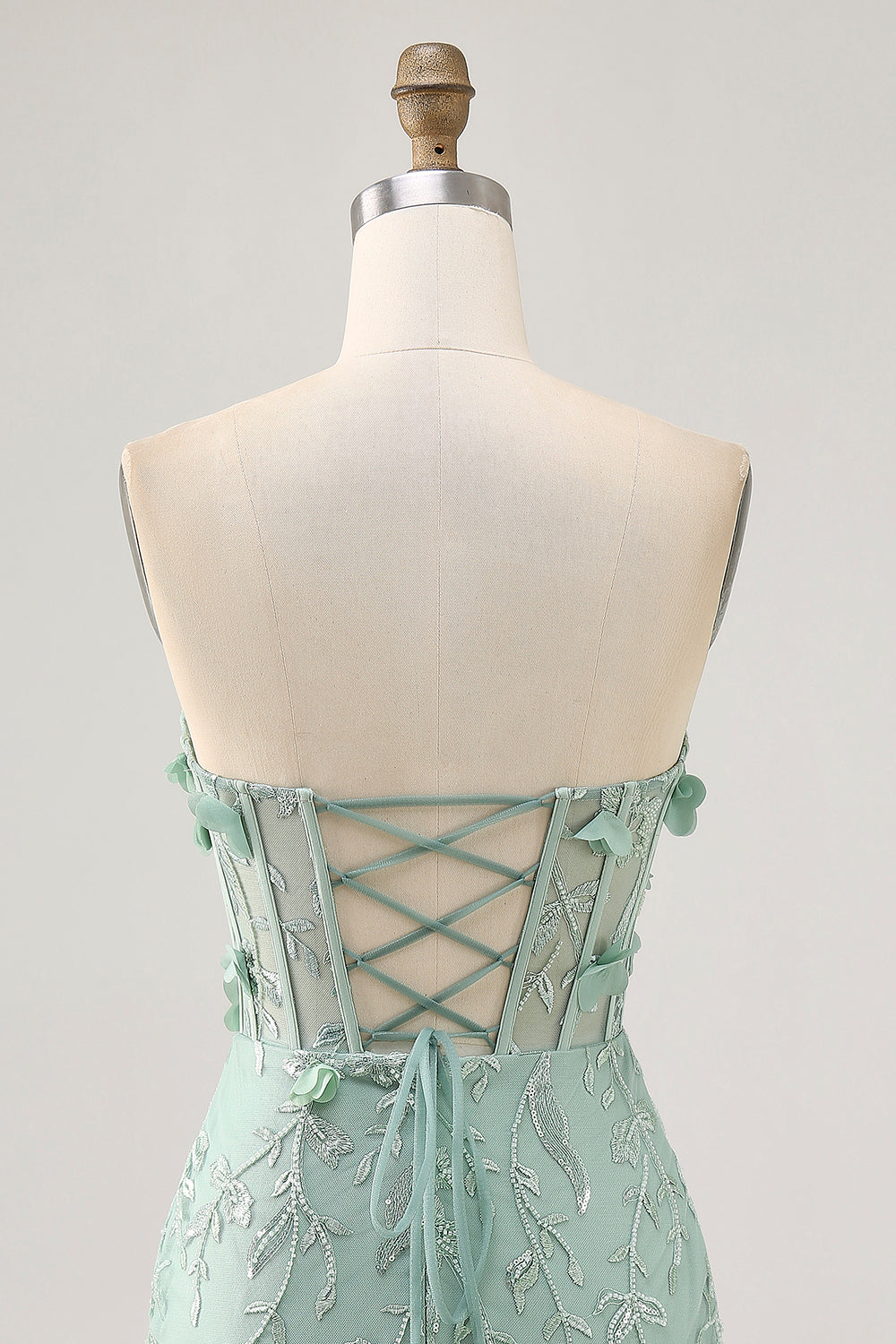 Strapless Sage Corset Homecoming Dress with 3D Flowers