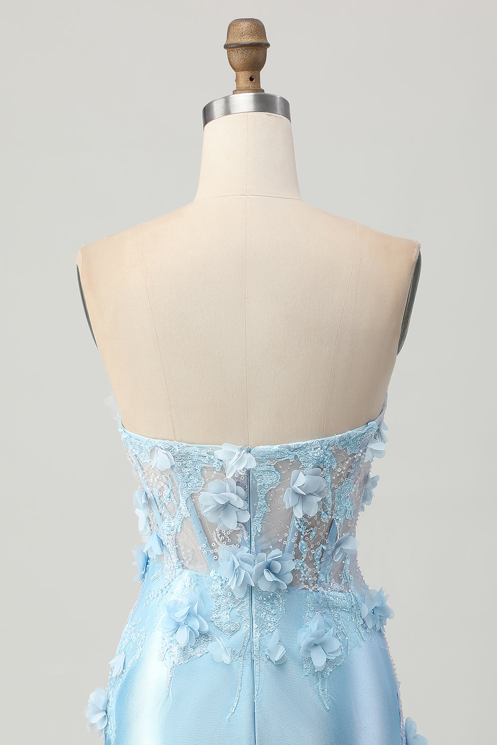 Sky Blue Satin Bodycon Strapless Homecoming Dress with Appliques