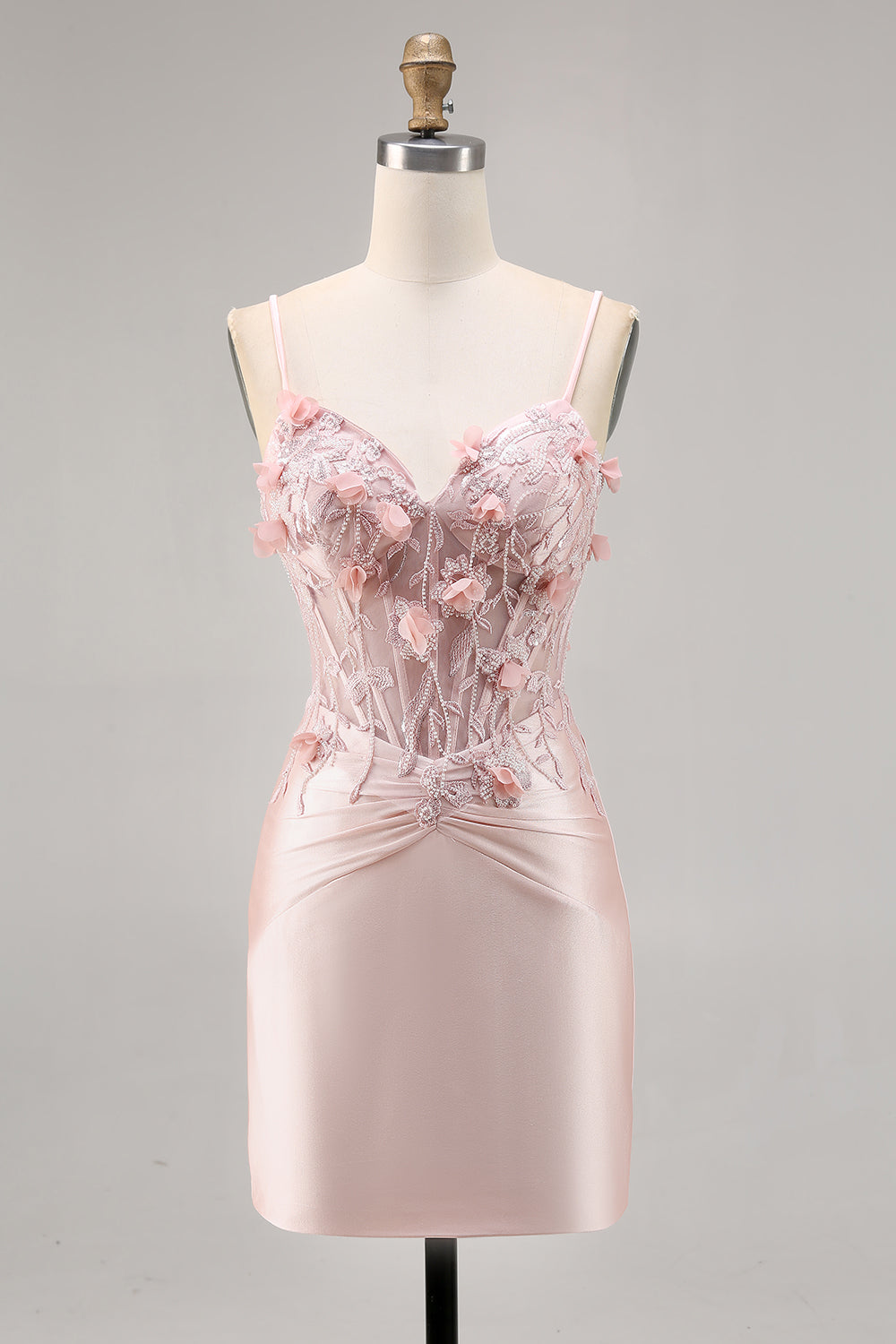 Corset Tight Pink Homecoming Dress with 3D Flowers