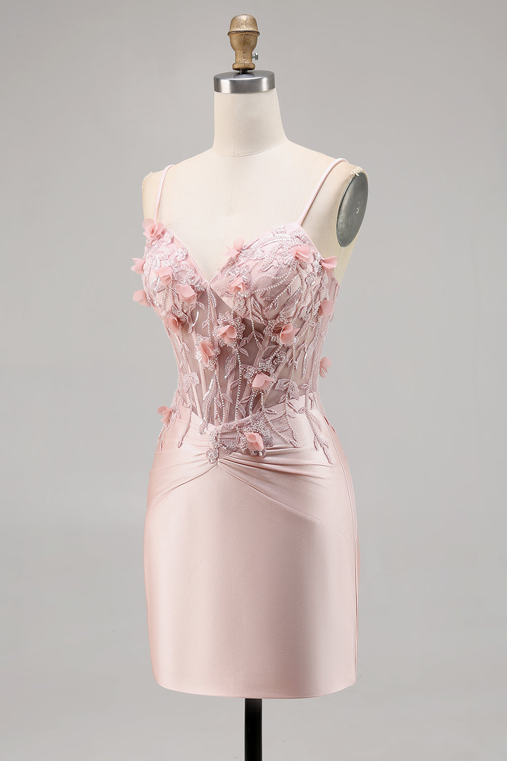 Corset Tight Pink Homecoming Dress with 3D Flowers