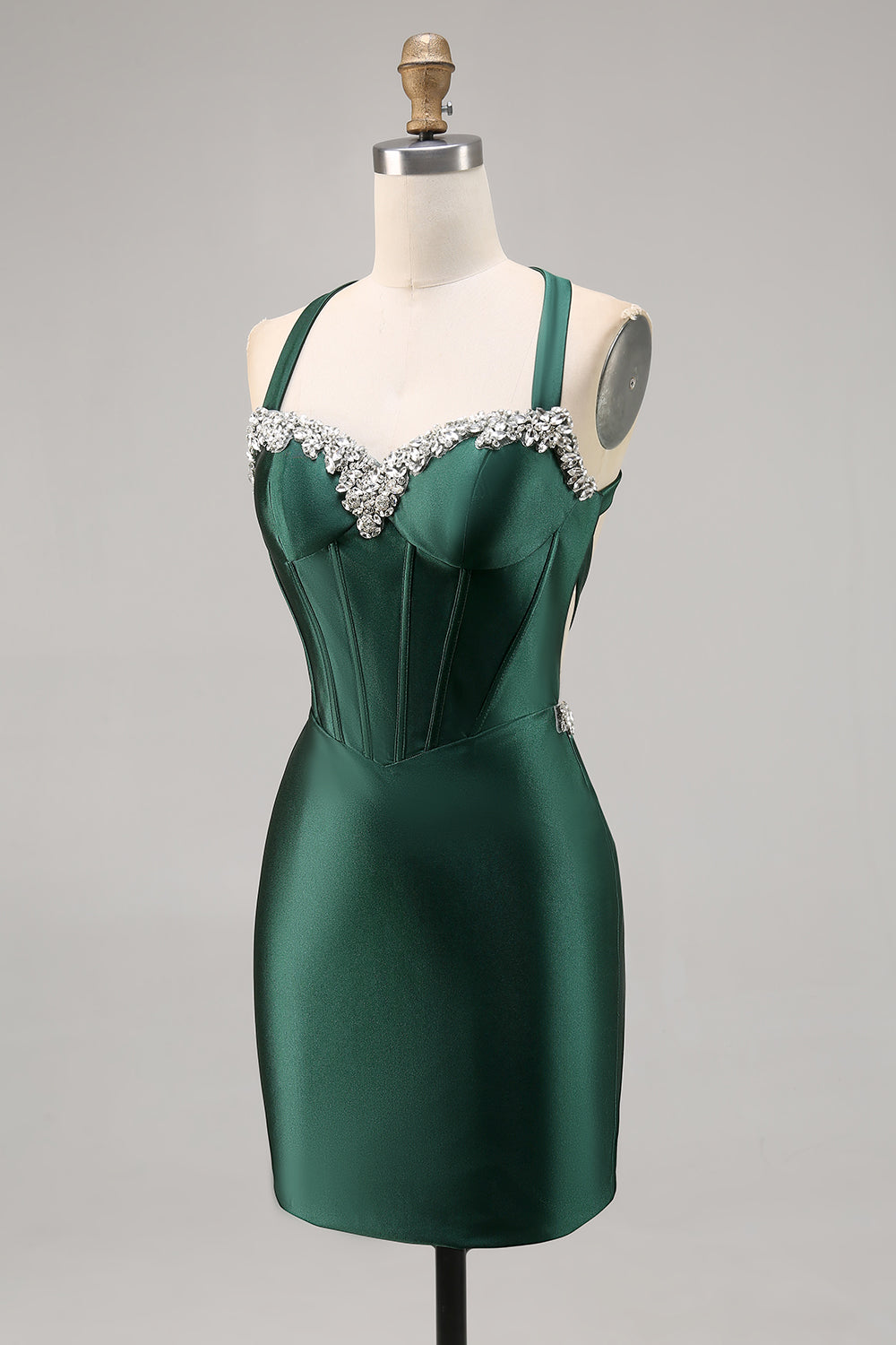 Beaded Corset Dark Green Homecoming Dress