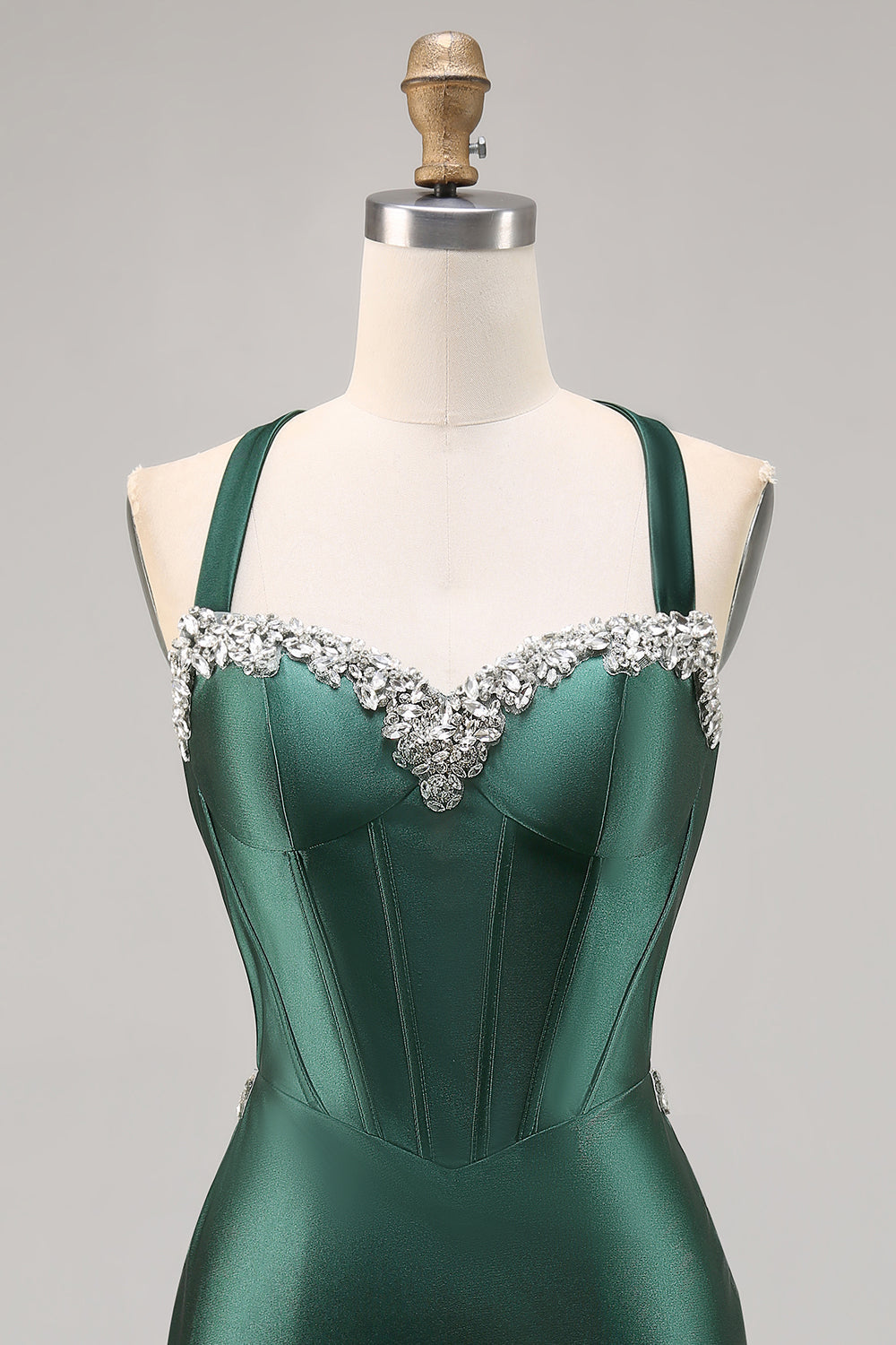 Beaded Corset Dark Green Homecoming Dress