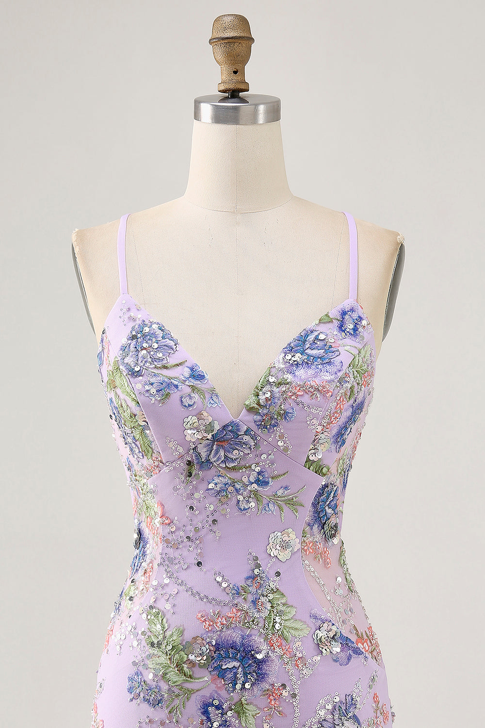 Floral Blue Appliqued Homecoming Dress with Sequins