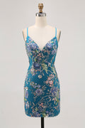 Bodycon Floral Peacock Homecoming Dress with Sequins