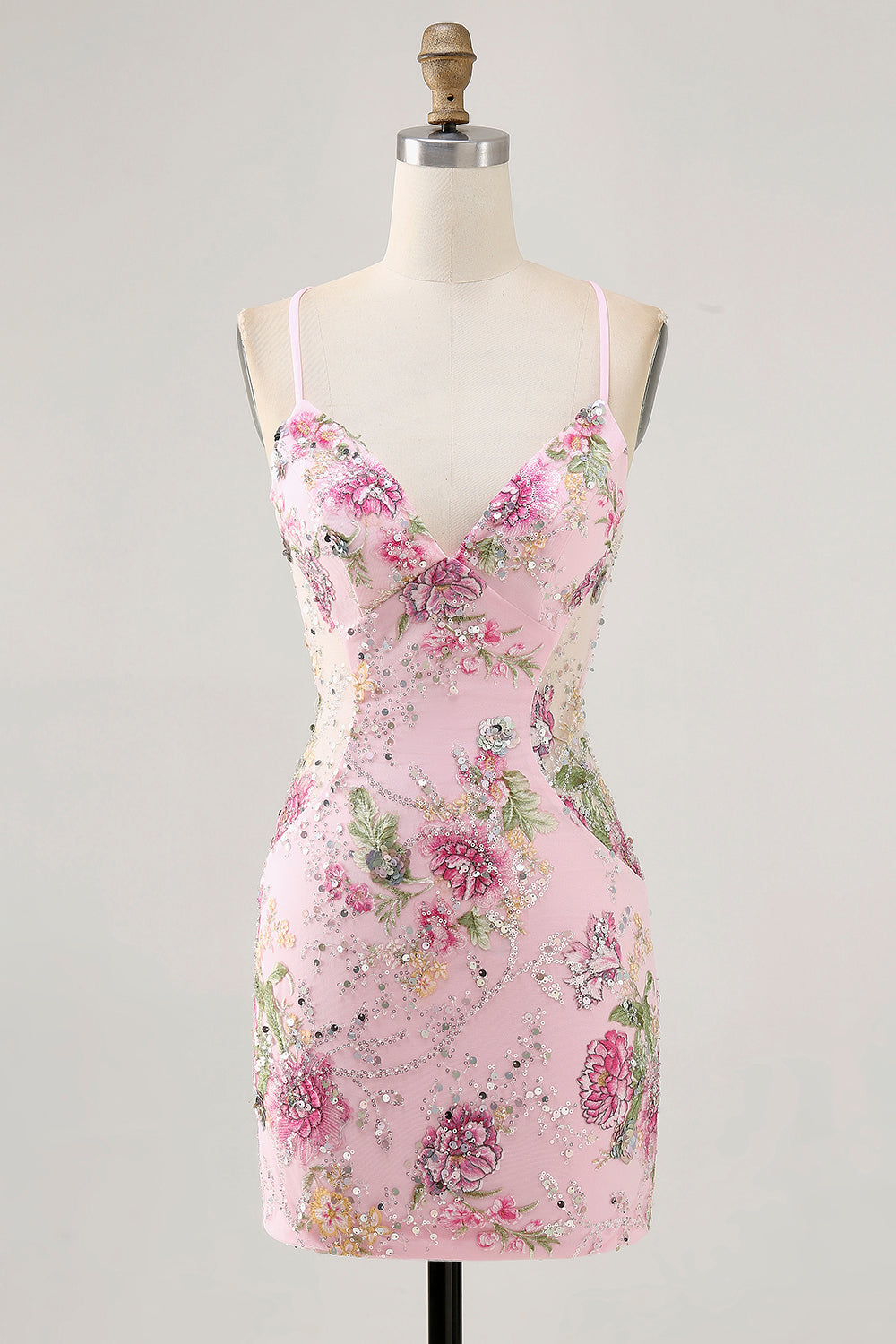 Pink Appliqued Bodycon Homecoming Dress with Sequins